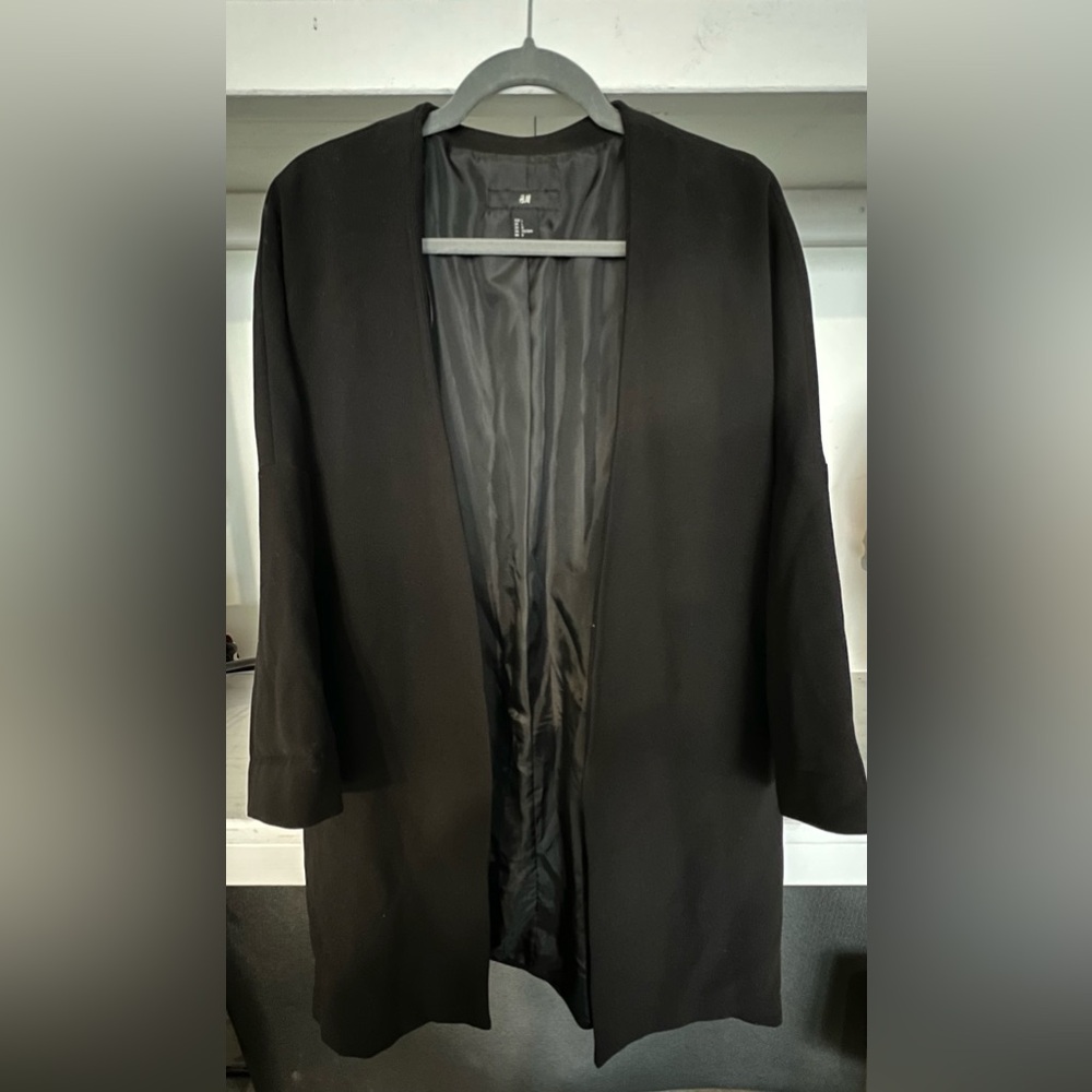 Chic Black Oversized Open Front Blazer